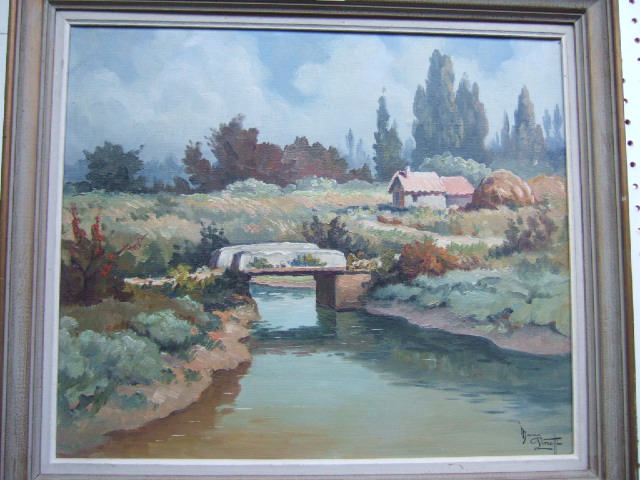 Appraisal: Mario Pinetti th century River landscape oil on canvas signed