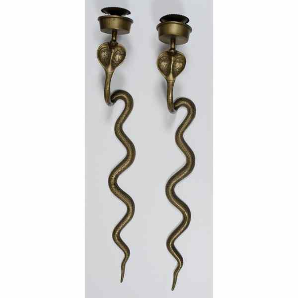 Appraisal: Chinese Brass Snake Wall Sconces Chinese A pair of two-piece