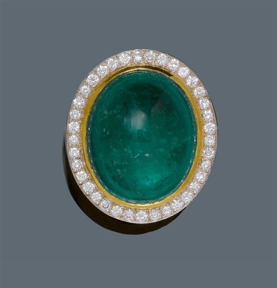 Appraisal: EMERALD AND DIAMOND RING BOUCHERON Yellow gold g Fancy solid