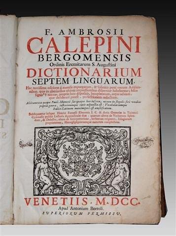 Appraisal: CALEPINI F Ambrossi 'Dictionarium Septem Linguarum' Apud Antonium Bortoli Venetiis