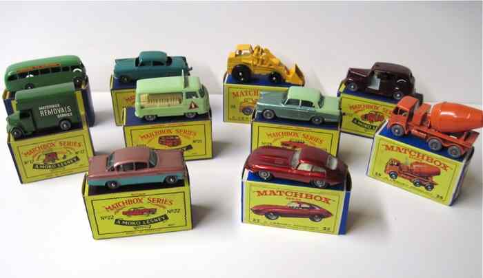 Appraisal: TEN MATCHBOX TOY VEHICLES including No's ''Matchbox Removals Service'' truck