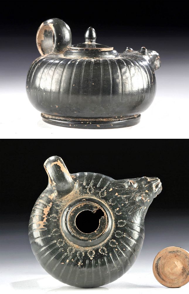 Appraisal: Campanian Lustrous Blackware Guttus Lion Head Spout Magna Graecia South