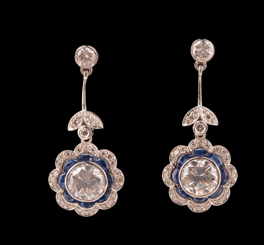 Appraisal: Pair of Platinum Sapphire and Diamond Earrings mounted in a