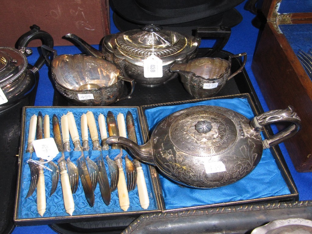 Appraisal: tray lot of EP - tea service teapot and fruit