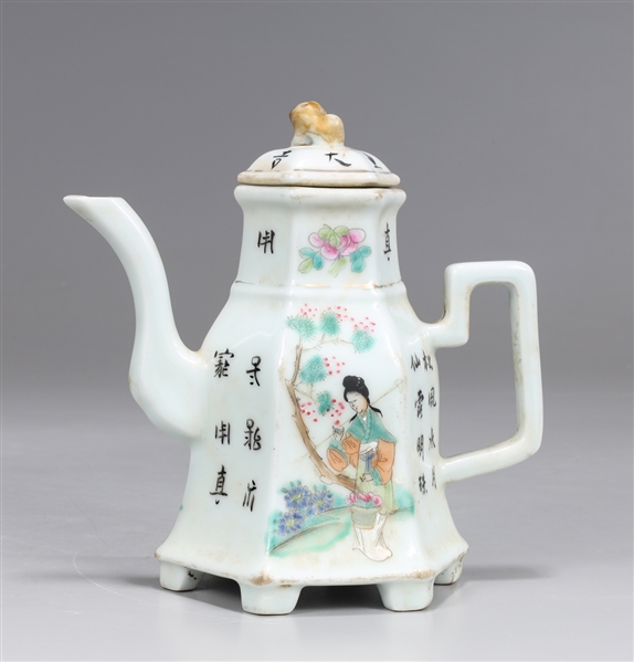 Appraisal: Chinese enameled covered porcelain teapot with allover marks calligraphy to