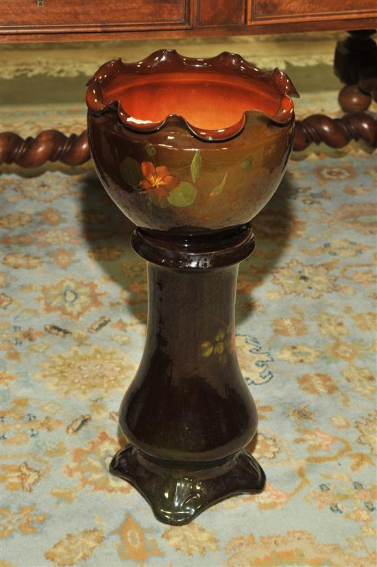 Appraisal: WELLER LOUWELSA JARDINIERE AND PEDESTAL Ohio early th century Having