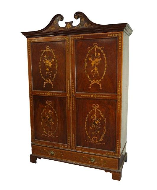 Appraisal: An early th Century Dutch marquetry wardrobe with swan neck