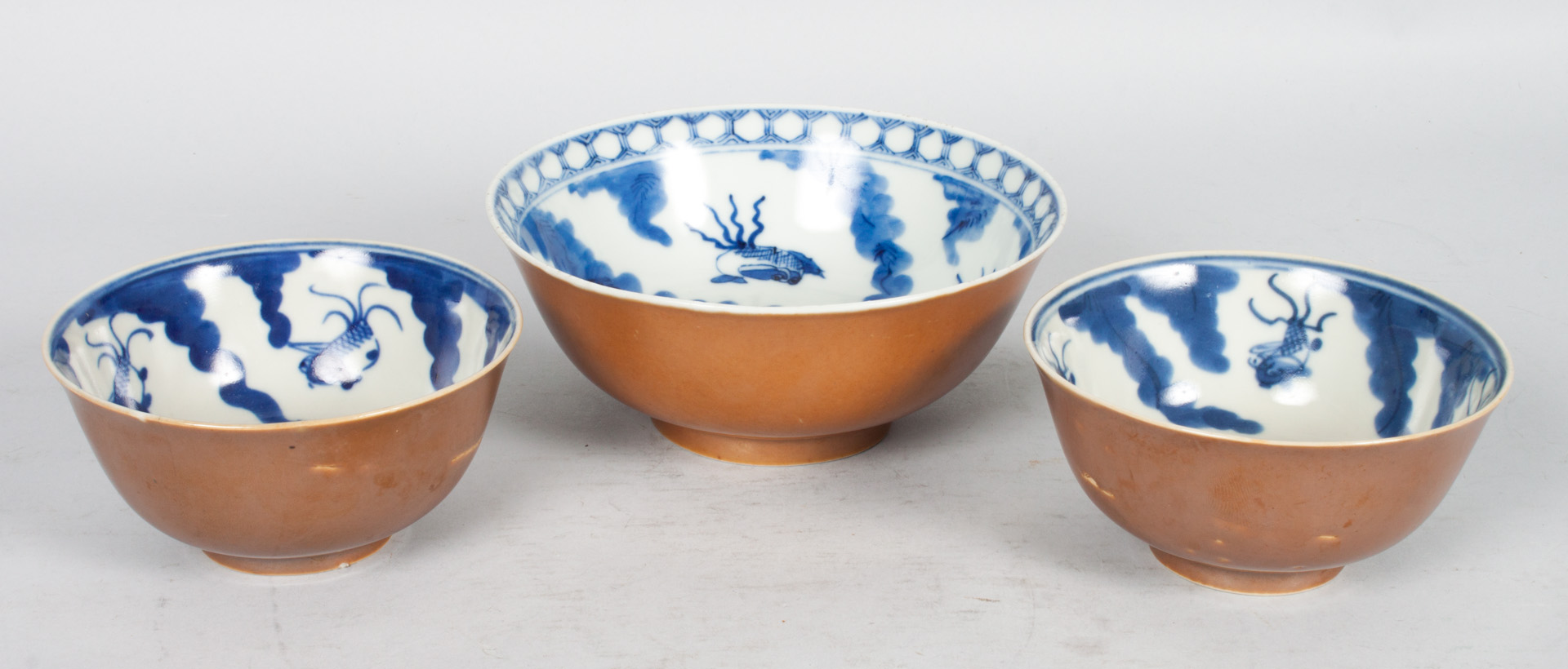 Appraisal: Three Chinese Export porcelain Batavia ware all with brown glazed