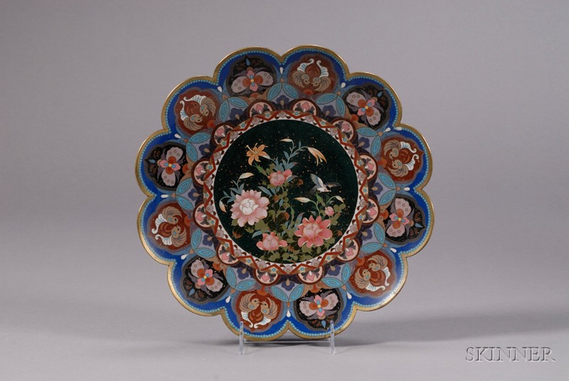 Appraisal: Cloisonne Plate Japan late th century scalloped borders alternating stylized