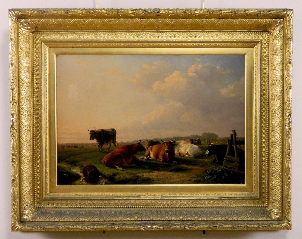 Appraisal: Eugene Verboeckhaven oil Eugene Verboeckhaven Belgium - - Cattle at