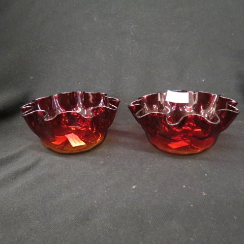 Appraisal: Amberina Art Glass Bowls by Libbey ruffle design diameter gorgeous