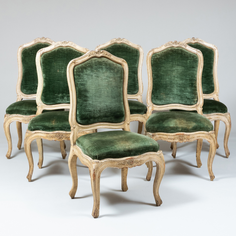 Appraisal: Set of Six Louis XV Carved Painted Upholstered Chaises la