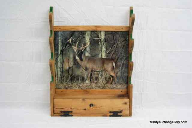 Appraisal: Knotty Pine Wall Mount Rifle Rack w Ammo BinFrom the