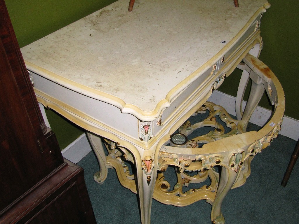 Appraisal: Lot comprising overpainted and carved dressing table and occasional table