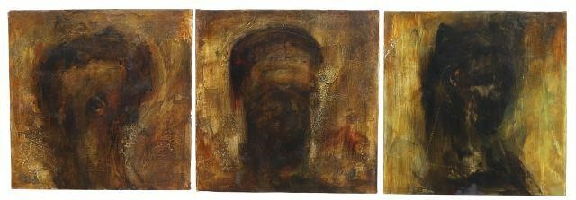 Appraisal: lot of Unframed oil and mixed media triptych on canvas-wrapped