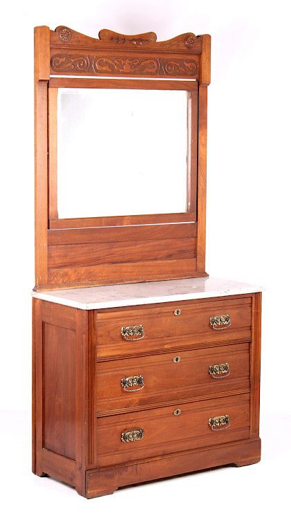 Appraisal: Eastlake Marble Top Three Drawer Dresser W Mirror Featured in