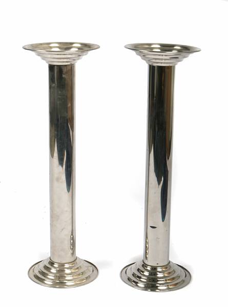 Appraisal: A pair of chromed metal pedestals and a small mirrored