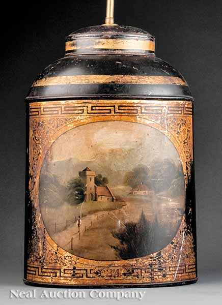 Appraisal: A T le Peinte Tea Canister reserve with a landscape