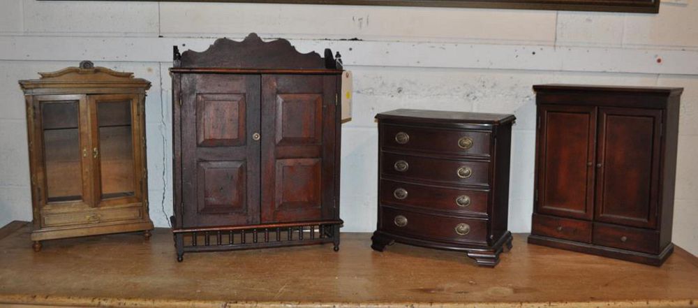 Appraisal: Four Antique Vintage Miniature Furniture Items comprising a miniature armoire