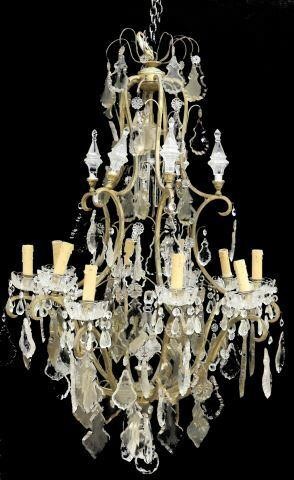 Appraisal: French gilt metal and crystal eleven-light chandelier th c scrolled