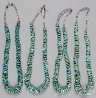 Appraisal: Four Southwestern Native American turquoise nugget beaded necklaces l