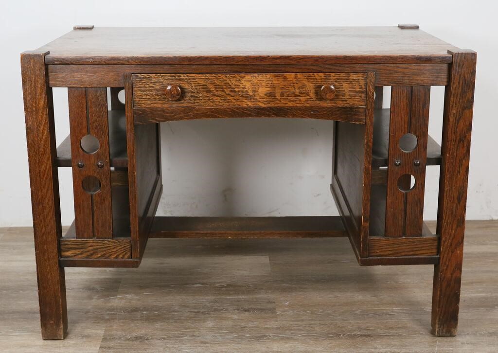 Appraisal: Limbert Furniture style library desk American early th century Quartersawn