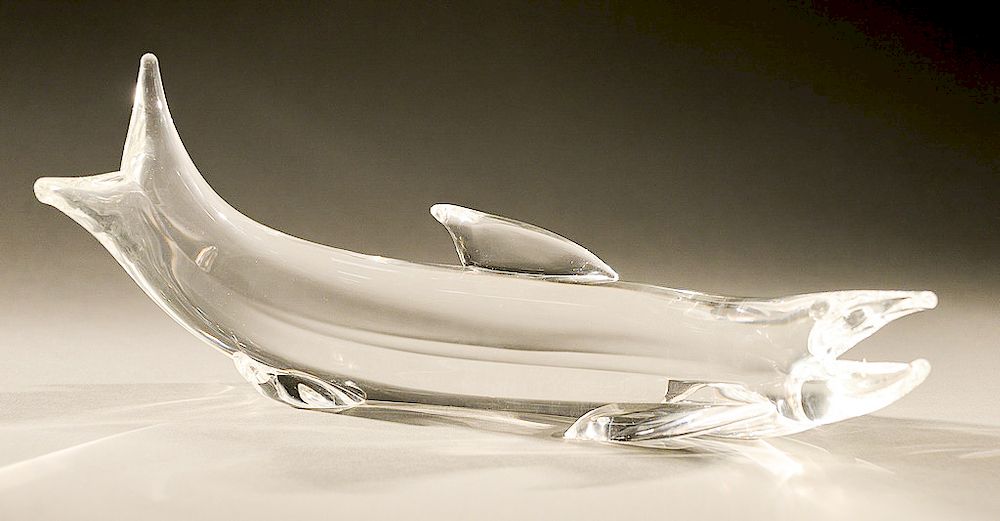 Appraisal: Large Steuben crystal salmon glass fish sculpture with curved body