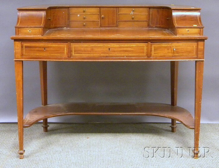 Appraisal: Regency-style Inlaid Mahogany D-shaped Carlton House Writing Desk possibly Davenport