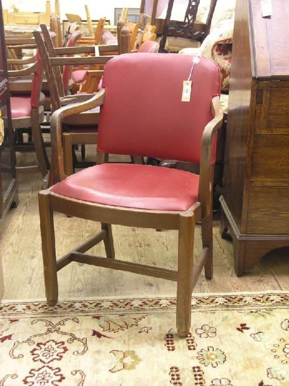 Appraisal: A set of six limed oak dining chairs with red