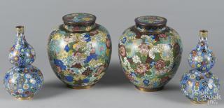 Appraisal: Pair of Chinese double gourd cloisonne vase Oriental watercolor scroll