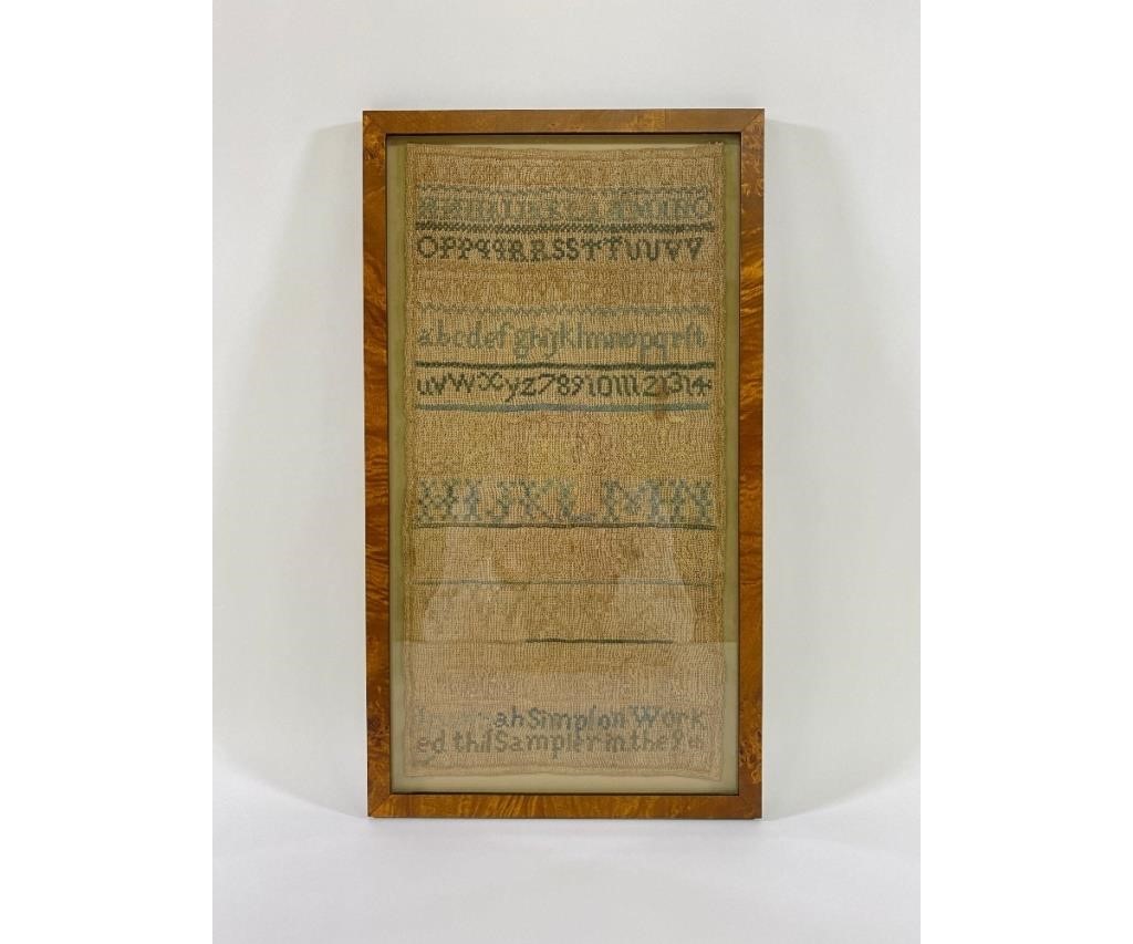 Appraisal: Framed sampler wrought by Joannah Simplon early th c x