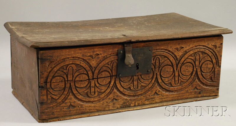 Appraisal: European Folk Carved Hardwood Lidded Bible Box ht lg wd