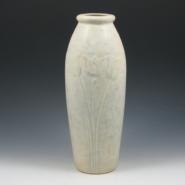 Appraisal: Arts Crafts vase with molded tulip design and ivory matte