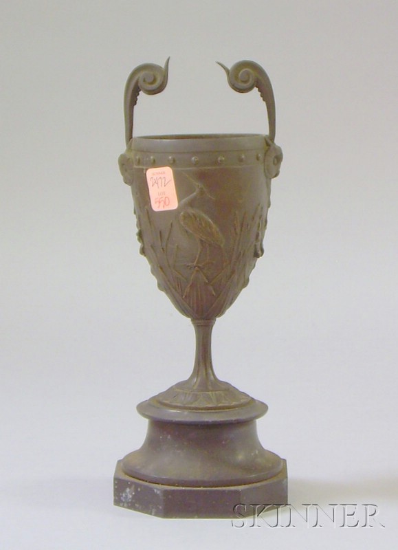 Appraisal: Victorian Patinated Cast Bronze Cup with Marble Base decorated with