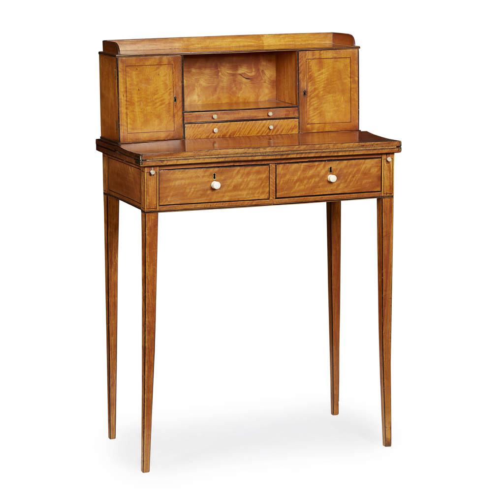 Appraisal: YGEORGE III SATINWOOD MAHOGANY AND EBONY BONHEUR DE JOUR LATE