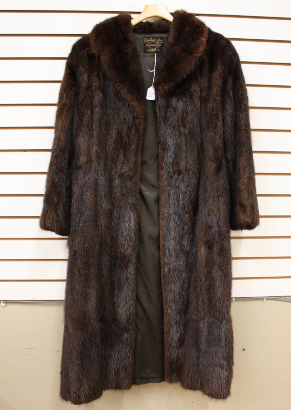 Appraisal: LADY'S FULL LENGTH MINK COAT brown fur with three hook