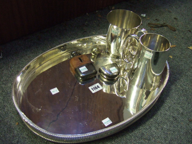 Appraisal: Plated wares comprising an oval gallery tray two mugs a