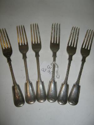 Appraisal: SIX DESSERT FORKS Sheffield Fiddle and Thread pattern initial A