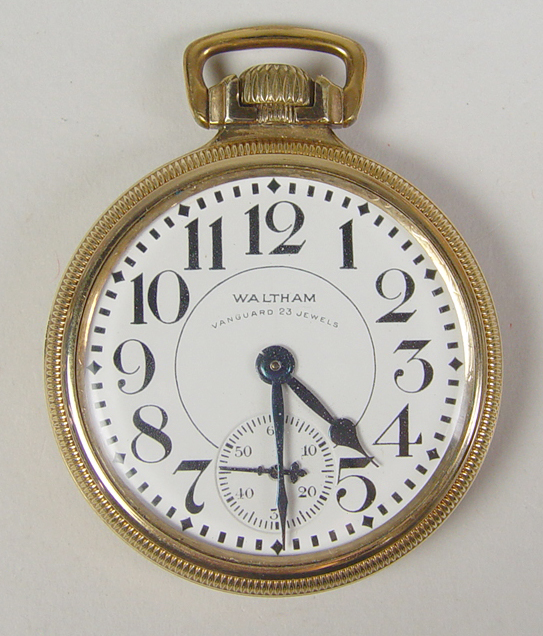 Appraisal: Waltham Jewel Vanguard Railroad Pocket Watch Porcelain dial is marked