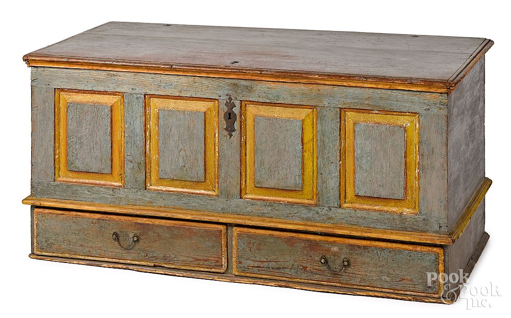 Appraisal: Mid-Atlantic painted hard pine blanket chest Exclusive on Bidsquare Mid-Atlantic