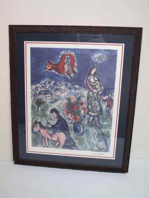 Appraisal: Off-set lithographic print after Marc Chagall Framed under glass and