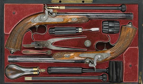 Appraisal: A cased pair of French percussion pistols by Houllier-Blanchard amp