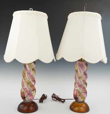 Appraisal: A Pair of Vintage Venetian Murano Glass Lamps The twisted