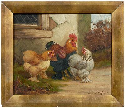 Appraisal: E S England painting chickens in farmyard signed lower right