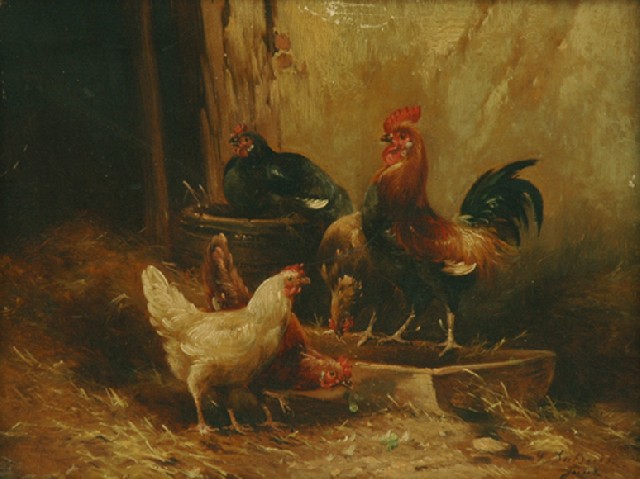 Appraisal: Attributed to Charles Lutyens Belgian - Chickens Feeding oil on