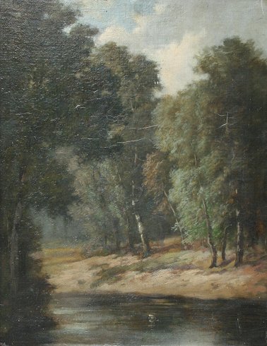 Appraisal: TH C BARBIZON LANDSCAPE PAINTING Forest river landscape OIL Canvas