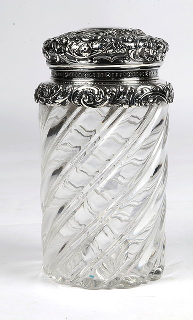 Appraisal: A VICTORIAN SILVER MOUNTED CONFECTIONARY GLASS JAR glass body with