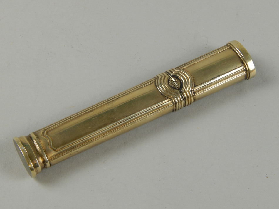 Appraisal: A late thC French silver-gilt bodkin case by Risler Carre