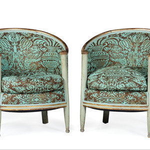 Appraisal: A Pair of Painted Neoclassical Style Barrel Chairs th Century