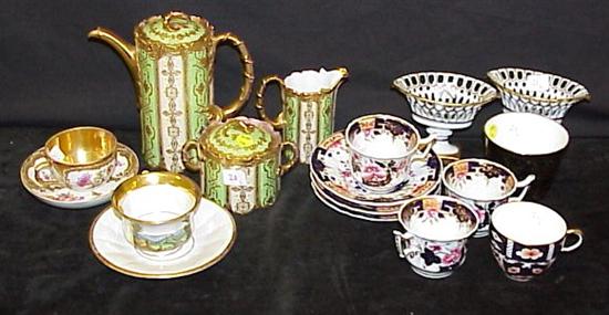 Appraisal: European porcelain including Dresden gilt decorated three piece chocolate set